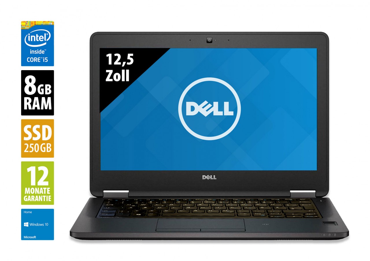Dell Latitude E5270 - 12,5 Zoll - Core i5-6300U @ 2,4 GHz - 8GB RAM - 250GB SSD - FHD (1920x1080) - Webcam - Win10Home