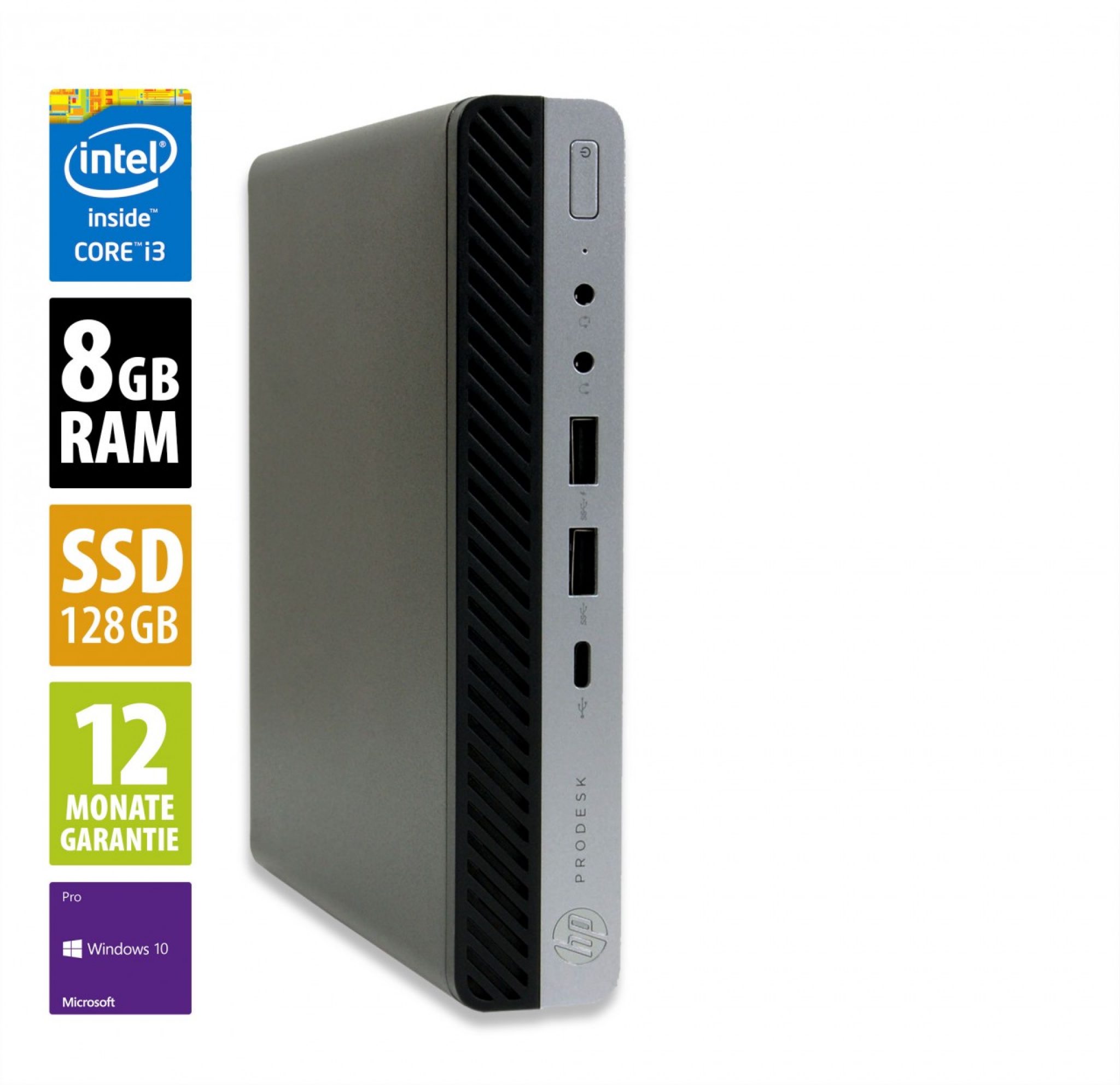 HP ProDesk 600 G4 MiniPC - Core i3-8100T @ 3,1 GHz - 8GB RAM - 128GB