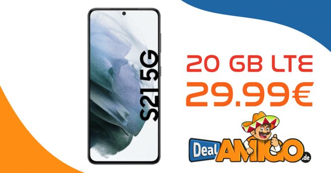 Samsung Galaxy S21 5G mit 20 GB LTE5G & 100€ Wechselbonus nur 29,99€ monatlich – nur 1 Euro Zuzahlung