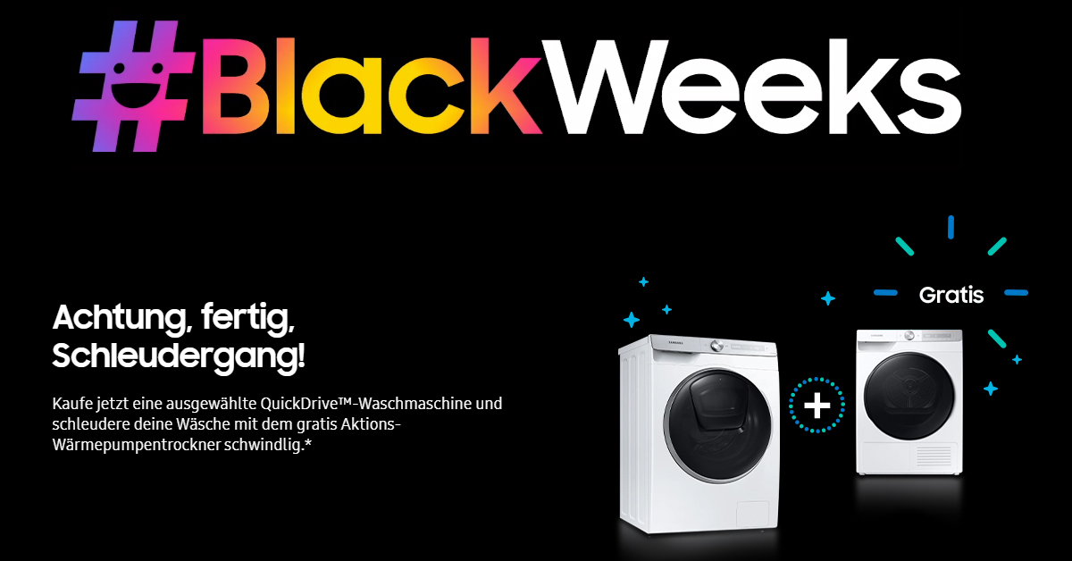 Samsung WW9800T, Waschmaschine für 1499 Euro - dazu gratis SAMSUNG DV91T8240SH Wärmepumpentrockner