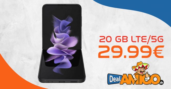 Samsung Galaxy Z Flip3 5G mit 20GB LTE/5G nur 29,99€ monatlich
