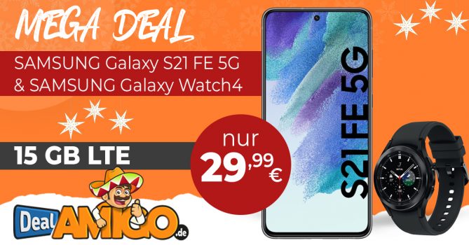 Samsung Galaxy S21 FE 5G & Samsung Galaxy Watch4 & 50€ Wechselbonus mit 15GB LTE nur 29,99€ monatlich