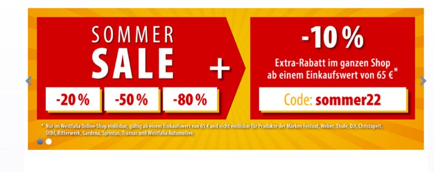 Sommer Sale + 10 % Rabatt bei Westfalia