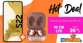 Samsung Galaxy S22 5G & Samsung Galaxy Buds Live mit 10GB LTE nur 26,99€ monatlich