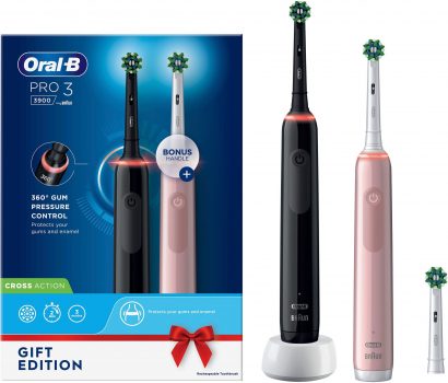 Tages-Deal - Oral B Elektrische Zahnbürste Pro 3 3900, Aufsteckbürsten: 3 St., Doppelpack 3 Putzmodi nur 69,99 Euro