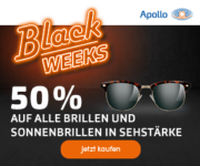 Black Weeks 2022 bei Apollo - 50% Rabatt auf Brillen und Sonnenbrillen in Sehstärke