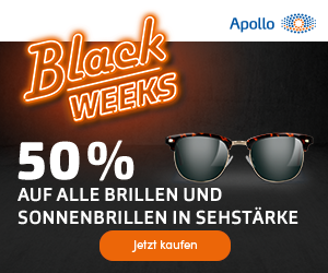 Black Weeks 2022 bei Apollo - 50% Rabatt auf Brillen und Sonnenbrillen in Sehstärke