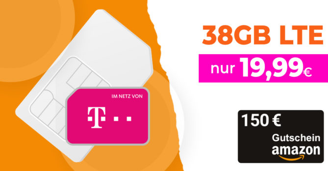 38 GB LTE Internet-Flatrate & 100€ Wechselbonus & 150 Euro Amazon Gutschein für 19,99 Euro monatlich