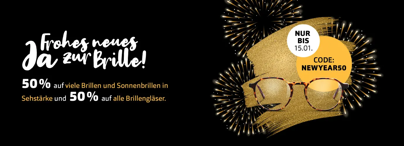 New Year Sale - 50% Rabatt auf Brillen und Sonnenbrillen in Sehstärke bei apollo