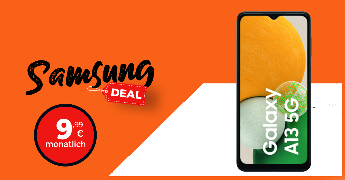 Samsung Galaxy A13 & 30€ Wechselbonus mit 8GB LTE nur 9,99 Euro monatlich - nur 1 Euro Zuzahlung