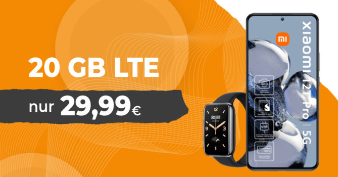 Xiaomi 12T Pro & Xiaomi Smart Band 7 Pro für einmalig 119 Euro mit 100€ Wechselbonus und 20 GB LTE5G für 29,99 Euro monatlich