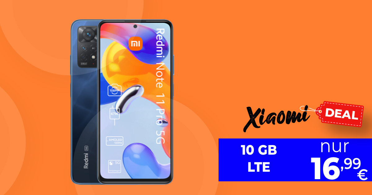 Xiaomi Redmi Note 11 Pro 5G mit 10 GB LTE nur 16,99 Euro - nur 1 Euro Zuzahlung und kein Anschlusspreis