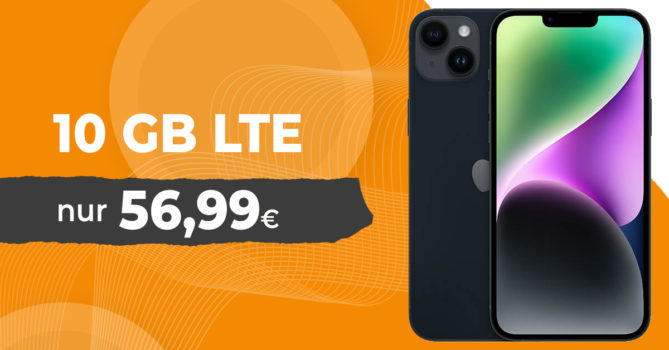 Apple iPhone 14 Plus mit 10GB LTE für 56,99 Euro monatlich - nur 1 Euro Zuzahlung