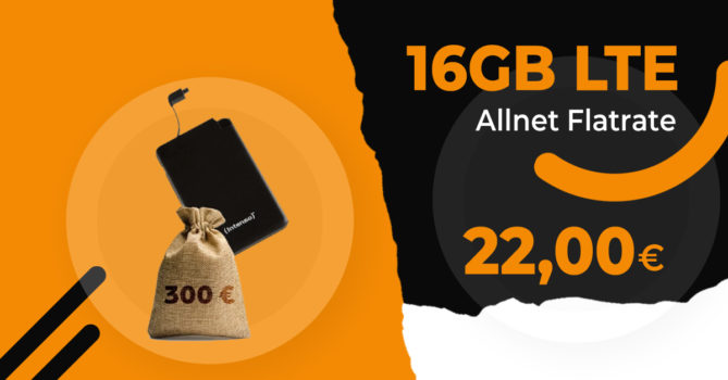 Congstar Allnet Flat 16GB LTE für monatlich 22 Euro mit 300 Euro Cashback für ein Altgerät & Intenso Powerbank