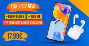 EXKLUSIV - Xiaomi Redmi Note 11 Pro & Redmi Buds 3 & 72€ Best Choice-Gutschein mit 15G LTE nur 17,99 Euro monatlich