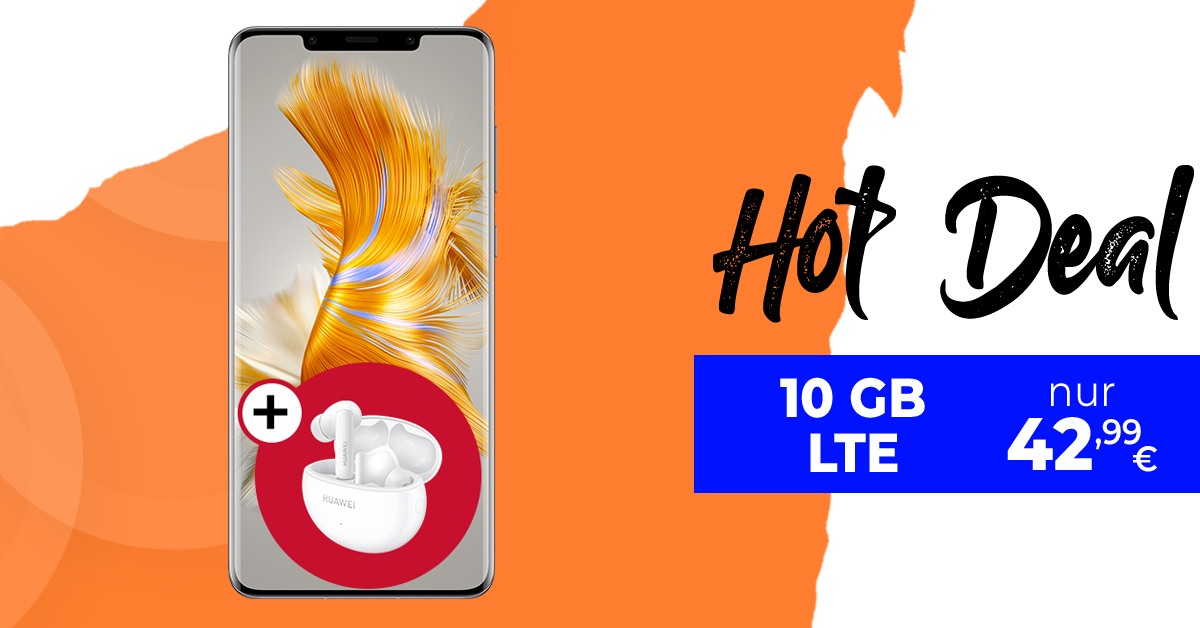 HUAWEI Mate50 Pro & HUAWEI Freebuds 5i mit 10GB LTE nur 42,99 Euro monatlich - nur 1 Euro Zuzahlung