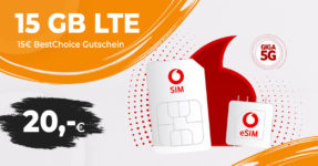 Keine Vertragsbindung - 15GB LTE/5G nur 20 Euro alle 4 Wochen und onTop 15 Euro BestChoice Gutschein