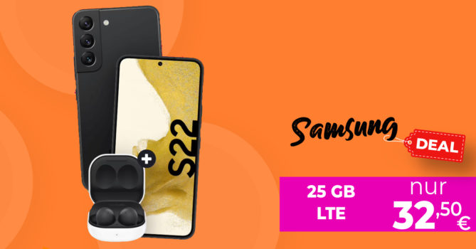 Samsung Galaxy S22 & Galaxy Buds2 für einmalig 49 Euro mit 25GB LTE im Telekom Netz für 32,50 Euro monatlich