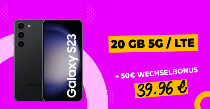 Samsung Galaxy S23 5G für einmalig 122 Euro mit 50€ Wechselbonus & 20 GB LTE5G im Telekom Netz nur 39,96 Euro monatlich