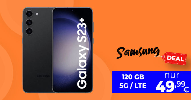 Samsung Galaxy S23+ (S23Plus) -512GB Version- für einmalig 111 Euro mit 120 GB LTE5G nur 49,99 Euro monatlich