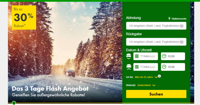 Europcar 3 Tage Flash Angebot - Bis zu 30% Rabatt