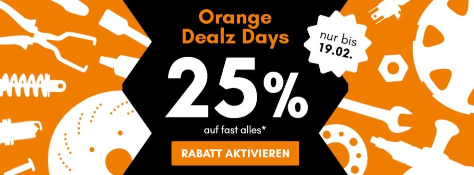 Orange Dealz Days bei kfzteile24 - 25% auf fast alles