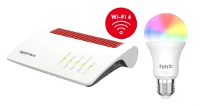 AVM FRITZ!Box 7590 AX + FRITZ!DECT 500 Wi-Fi 6 WLAN-Mesh-Router+ LED Leuchtmittel Mehrfarbig nur 199 Euro