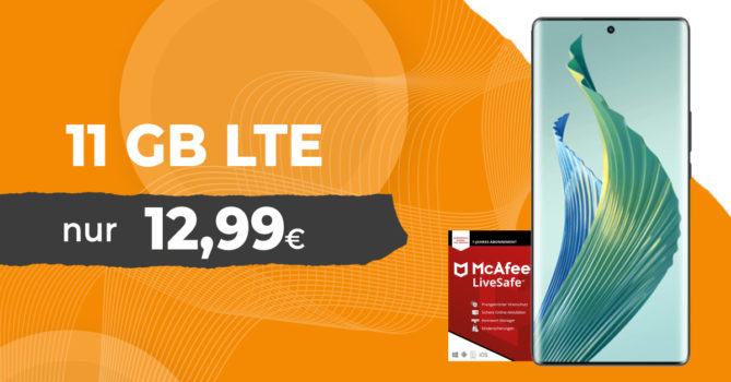 Honor Magic 5 Lite 5G für einmalig 29 Euro mit McAfee LiveSafe Attach & 30€ Wechselbonus mit 11GB LTE nur 12,99 Euro monatlich