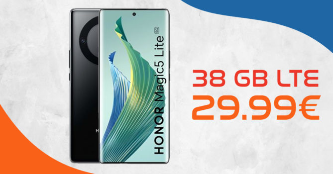Honor Magic5 Lite 5G mit 38GB LTE nur 29,99 Euro monatlich - 30 Euro Cashback