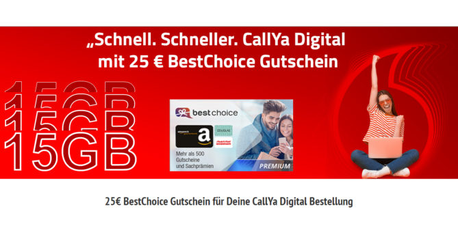 Keine Vertragsbindung – 15GB LTE5G nur 20 Euro alle 4 Wochen und onTop 25 Euro BestChoice Gutschein