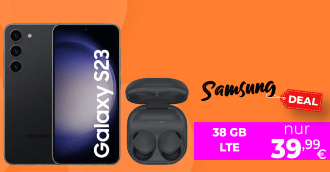 Samsung Galaxy S23 5G & Galaxy Buds2 Pro für einmalig 79 Euro mit 50€ Wechselbonus und 38GB LTE nur 39,99 Euro monatlich