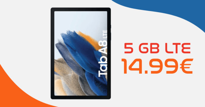 Samsung Galaxy Tablet Tab A8 LTE für einmalig 79 Euro mit 5GB LTE nur 14,99 Euro monatlich