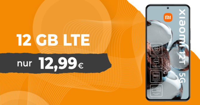Xiaomi 12T für einmalig 22 Euro mit 12GB LTE nur 12,99 Euro monatlich