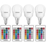 4 x Osram LED Tropfen 4,2W E14 250lm RGBW warmweiß bunt dimmbar Fernbedienung nur 8,99 Euro