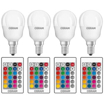 4 x Osram LED Tropfen 4,2W E14 250lm RGBW warmweiß bunt dimmbar Fernbedienung nur 8,99 Euro