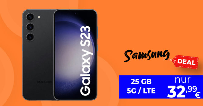 Samsung Galaxy S23 5G für einmalig 29 Euro mit 25GB 5G/LTE nur 32,99 Euro monatlich