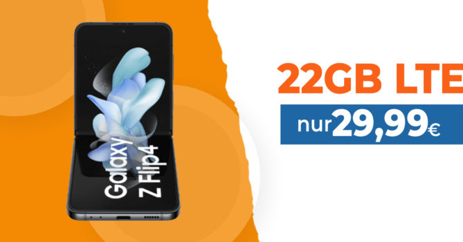 Samsung Galaxy Z Flip4 5G für einmalig 29 Euro mit 22GB LTE nur 29,99 Euro monatlich