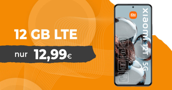 Xiaomi 12T -256GB- mit 12GB LTE nur 12,99 Euro monatlich