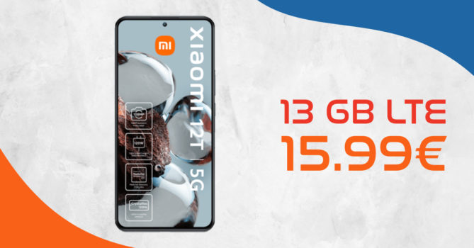 Xiaomi 12T -256GB- für einmalig 1 Euro mit 13 GB LTE nur 15,99 Euro monatlich