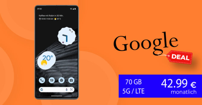 Google Pixel 7 Pro mit 70GB LTE5G nur 42,99 Euro monatlich - nur 29,99 Euro Zuzahlung