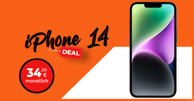 Apple iPhone 14 für einmalig 99,99 Euro mit 50€ Wechselbonus und 25GB LTE nur 34,99 Euro monatlich