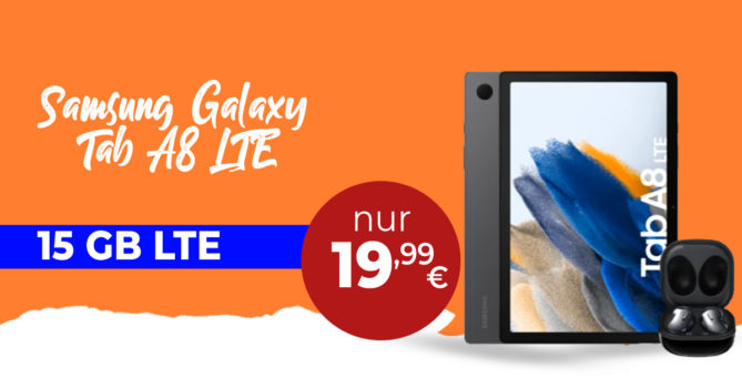 Samsung Galaxy Tab A8 LTE & Galaxy Buds Live mit 15GB LTE nur 19,99 Euro monatlich
