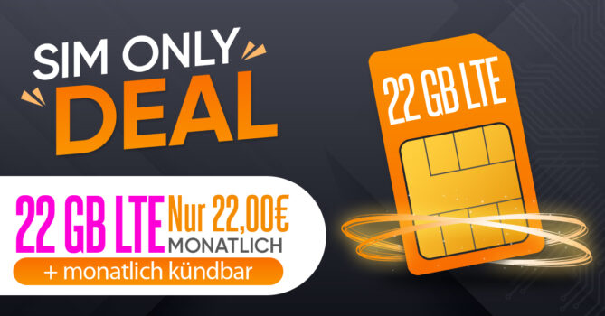 Monatlich kündbar - 22GB LTE im Telekom Netz nur 22 Euro monatlich - kein Bereitstellungspreis und jedes Jahr 5GB mehr