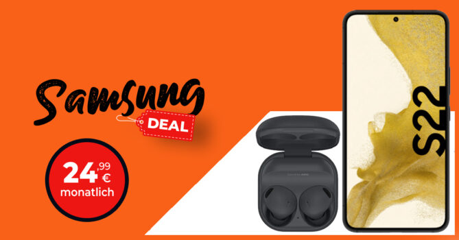 Samsung Galaxy S22 & Galaxy Buds2 Pro für einmalig 69,99 Euro mit 18GB LTE nur 24,99 Euro monatlich