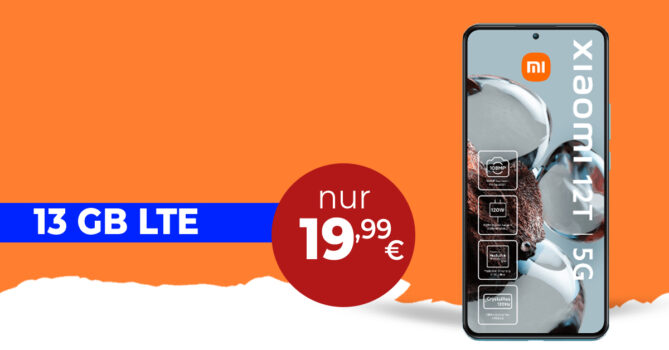 Xiaomi 12T -256GB- mit 13GB LTE nur 19,99 Euro monatlich
