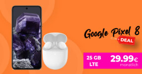 Google Pixel 8 & Google Pixel Buds A-Series für einmalig 79 Euro mit 50€ Wechselbonus und 25GB LTE nur 29,99 Euro monatlich