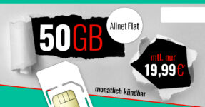 Monatlich kündbar - Allnet-Flat 50GB LTE nur 19,99 Euro monatlich