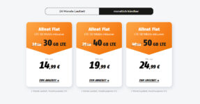 Monatlich kündbar im Vodafone Netz - 30GB LTE nur 14,99 Euro - 40GB LTE nur 19,99 Euro und 50GB LTE nur 24,99 Euro monatlich