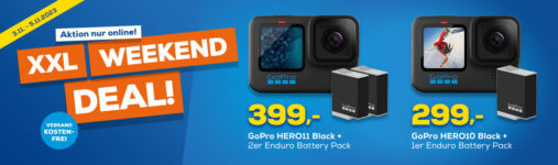 GoPro HERO11 Black Action-Cam Bundle inkl. Enduro Akku 2er-Pack für 399 Euro