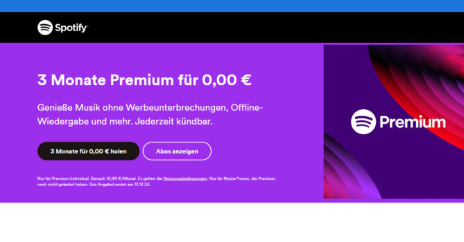 Spotify - 3 Monate Premium für 0,00€